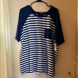 Torrid Blue and White Striped Raglan Tee